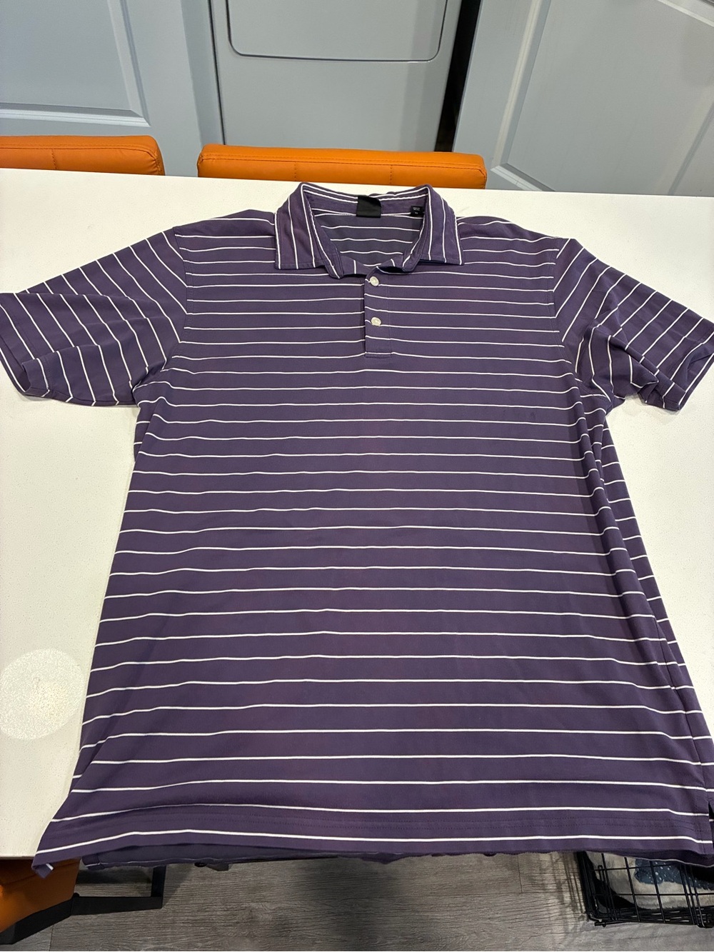 Dunning Golf Men's XL Purple White Striped Polo Shirt Short Sleeve Logo Golf